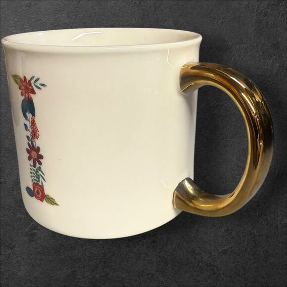 Opalhouse Floral Monogram “I” Mug with Gold Handle Large Porcelain Coffee Cup - Picture 8 of 9